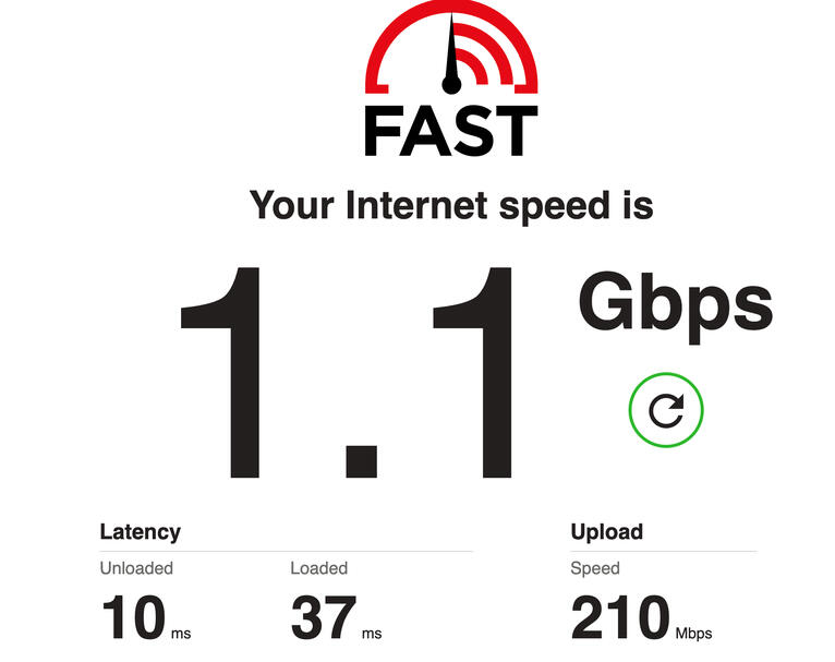 Internet Speed Fast Internet test 940 Mbps / 160 Mbs